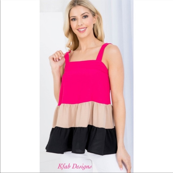 ❤️LAST 1! Fuchsia Square Neckline Tiered Ruffle Color Block Top! - Picture 6 of 7
